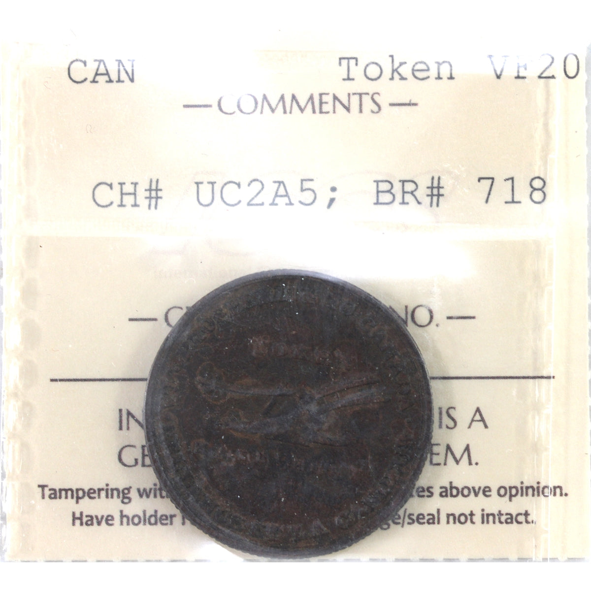 UC-2A5 (1828) Upper Canada, Lesslie & Sons Half Penny Token ICCS Certified VF-20 BR# 718