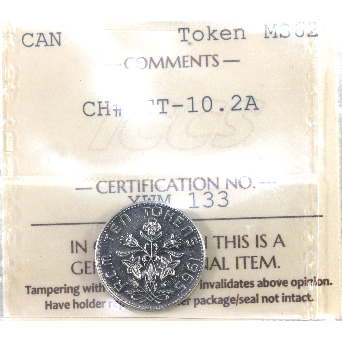 TT-10.2A 1965 Canada 10-cent Test Token ICCS Certified MS-62