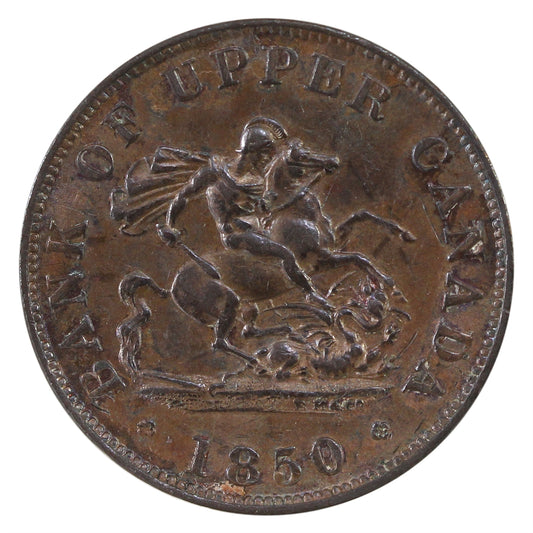 PC-5A 1850 Province of Canada, Bank of Upper Canada Half Penny Token AU-UNC (AU-55) $