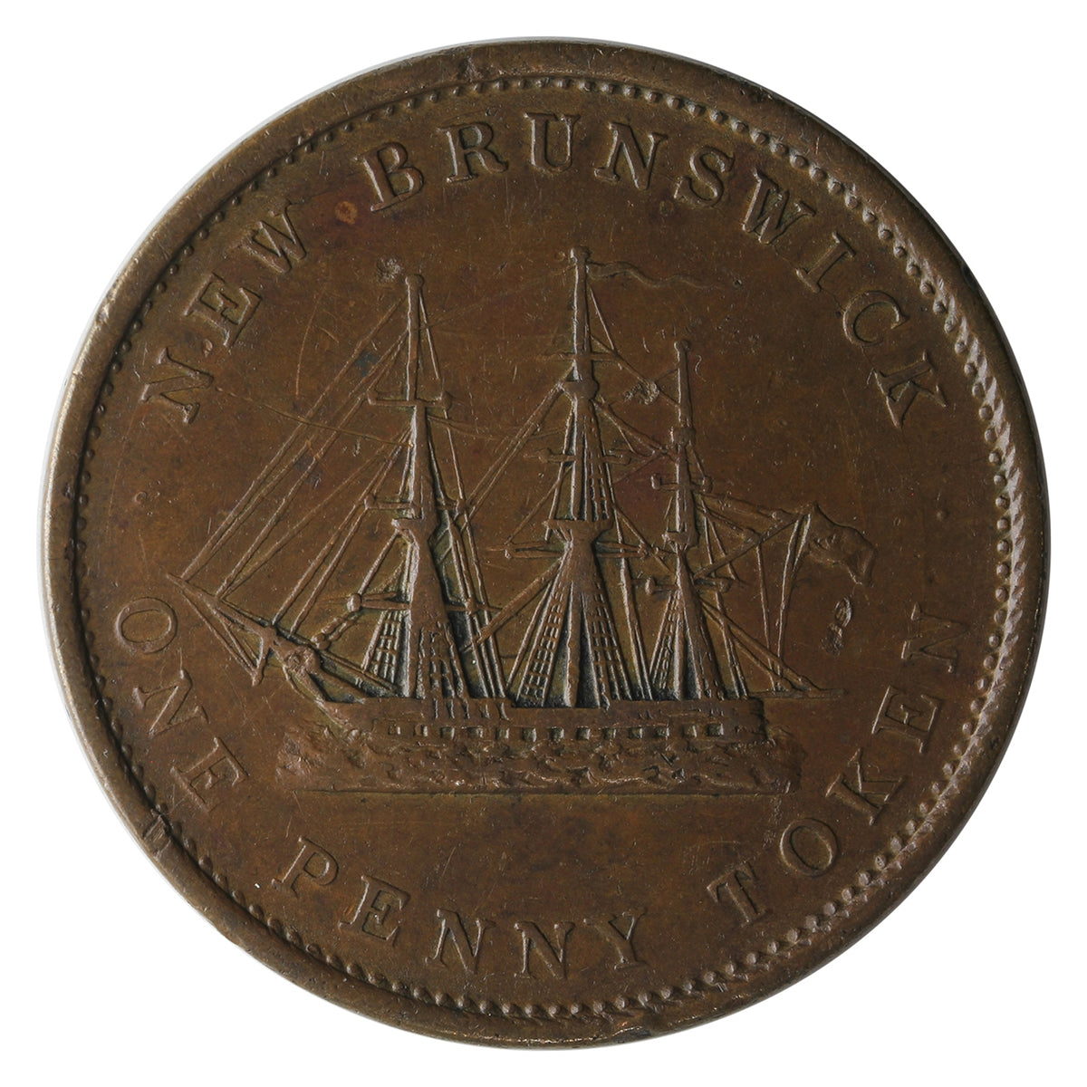 NB-2A 1843 New Brunswick Victoria Dei Gratia Regina Penny Token EF-AU (EF-45) $