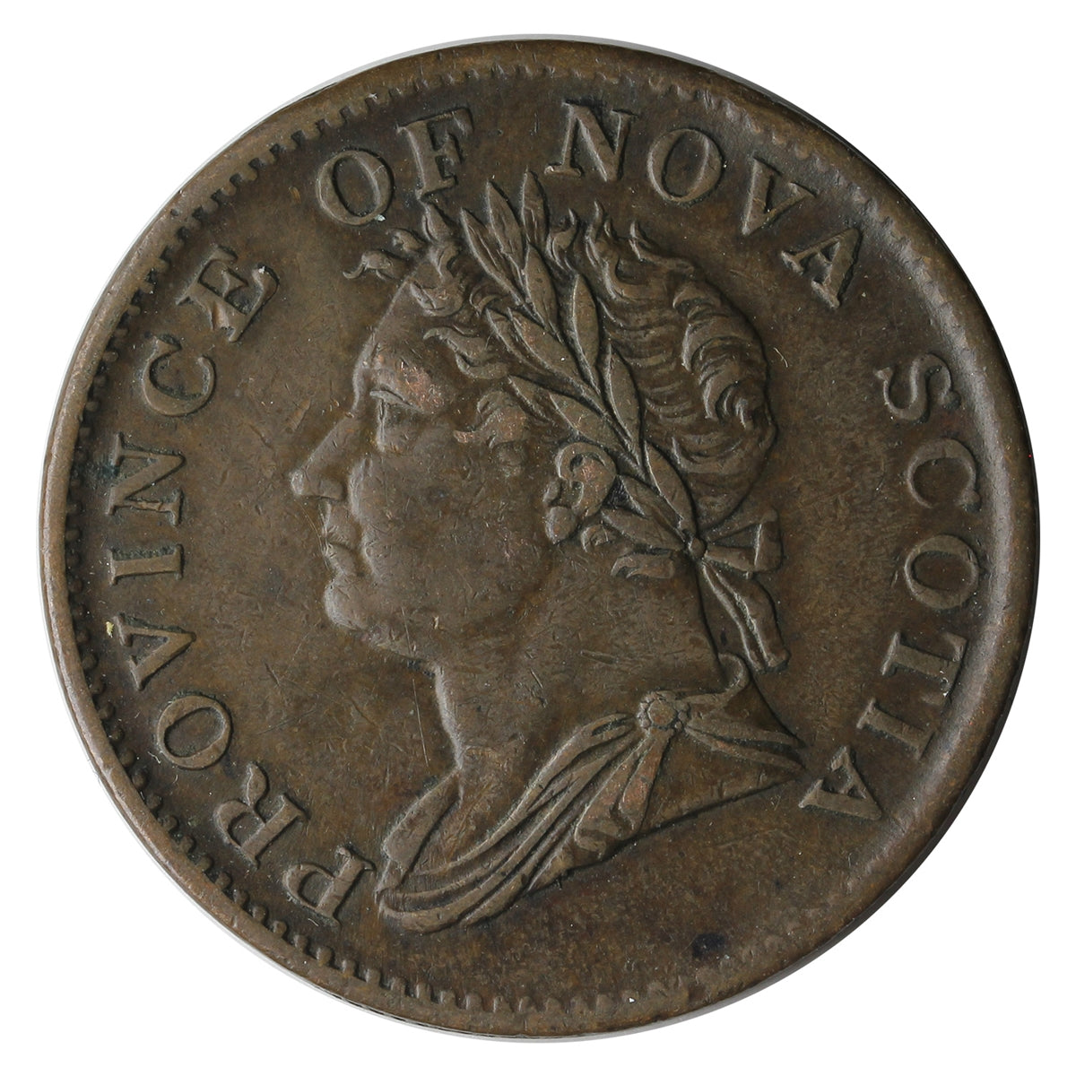 NS-1D3 1832 Nova Scotia George IV Half Penny Thistle Token Almost Uncirculated (AU-50) $