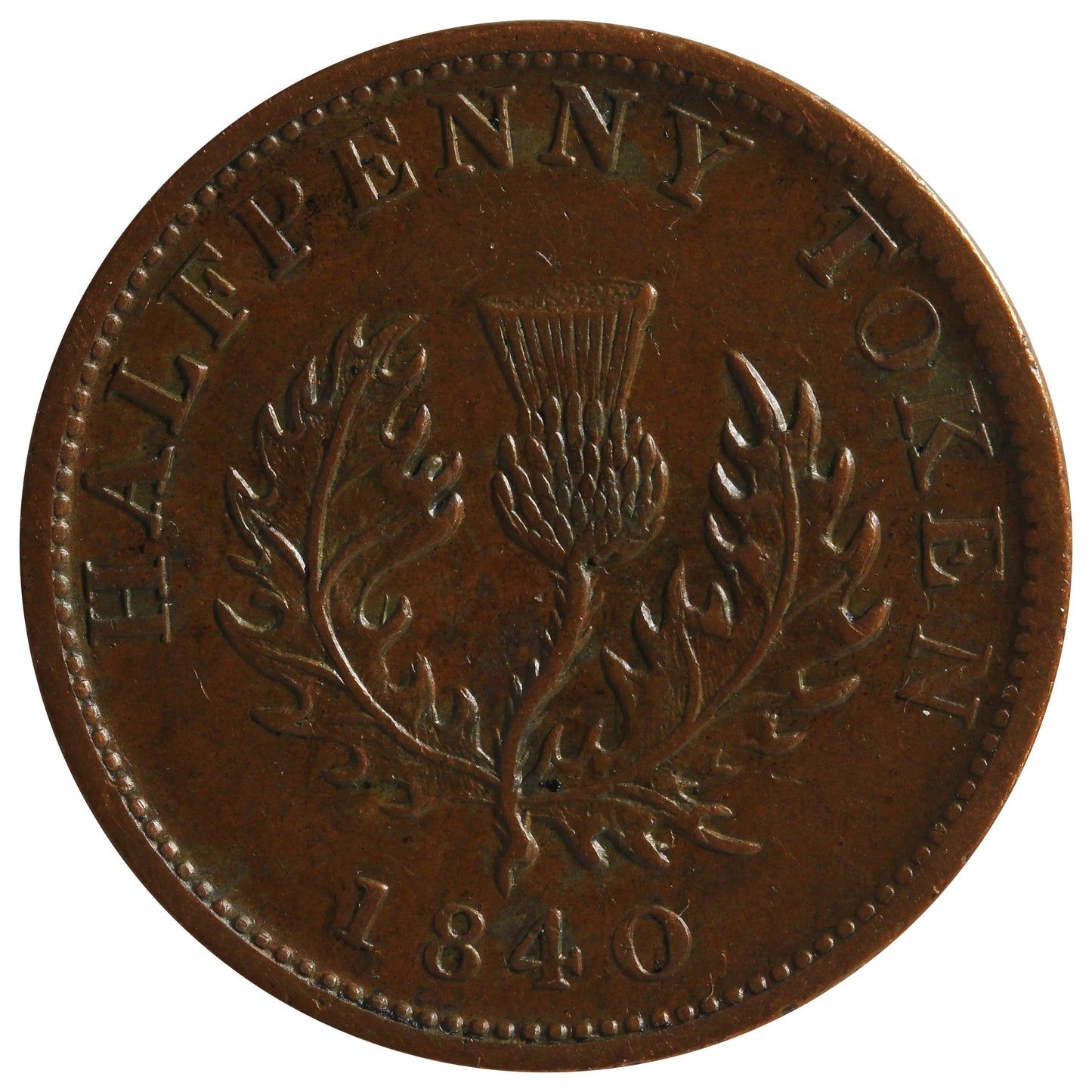 NS-1E2 1840 Nova Scotia Victoria Thistle Half Penny Token EF-AU (EF-45) $