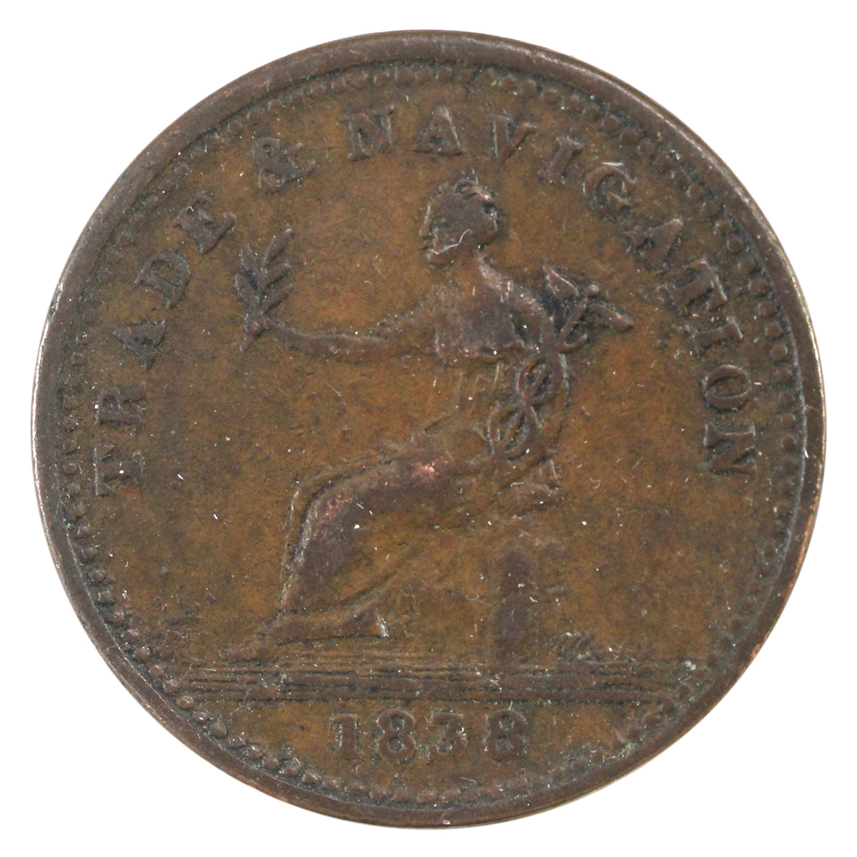 NS-22A 1838 Nova Scotia Trade & Navigation Penny Token Extra Fine (EF-40) $