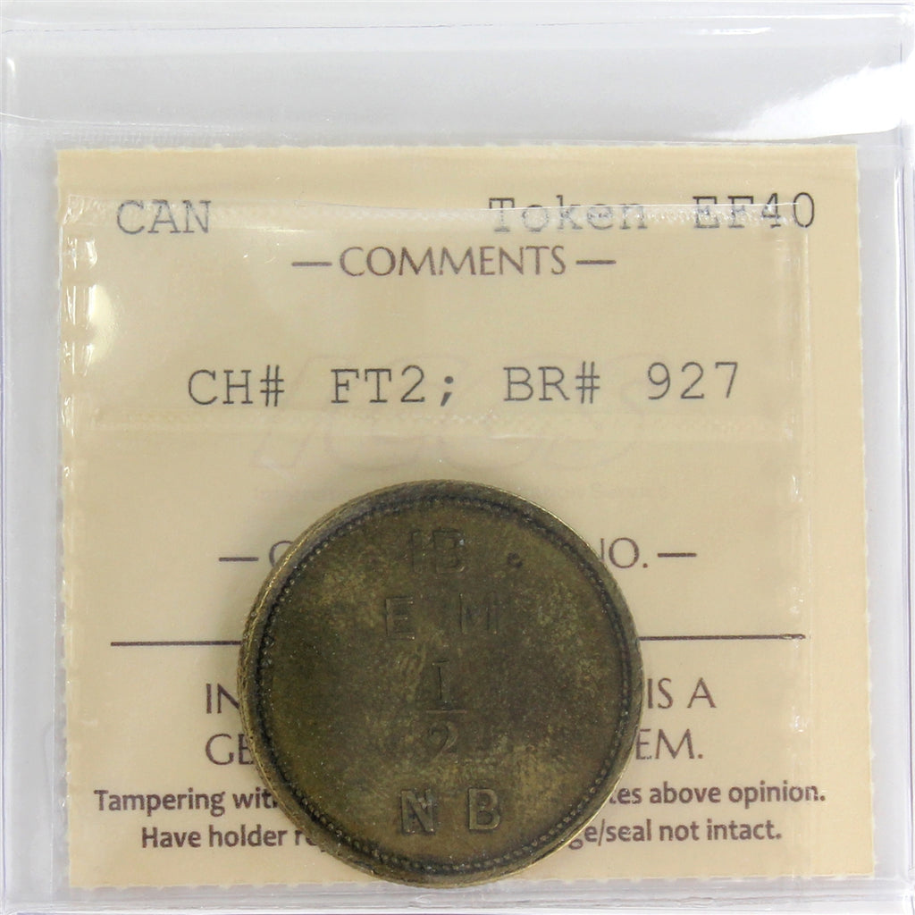 FT-2 (1857) Hudson's Bay Fur Trade 1/2 Made Beaver Token ICCS Certified EF-40 BR #927