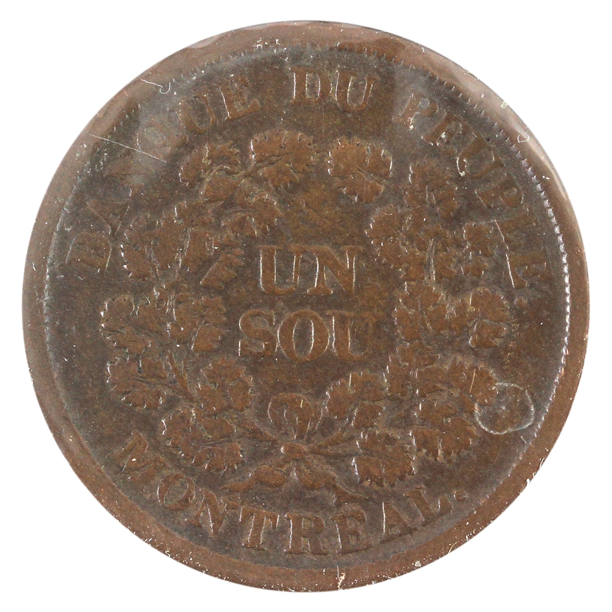 LC-5A 1838 Lower Canada, Banque du Peuple, Montreal, Un Sou Token F-VF (F-15)