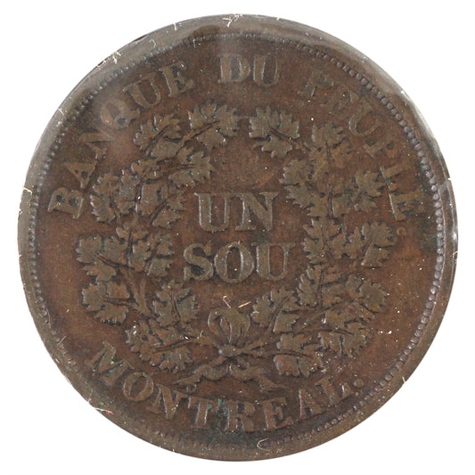 LC-5A5 (1838) Lower Canada, Banque du Peuple, Montreal, Un Sou Token VF-EF (VF-30)