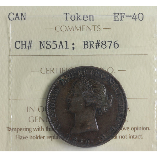 NS-5A1 1856 Nova Scotia Victoria Mayflower Halfpenny Token ICCS Certified EF-40