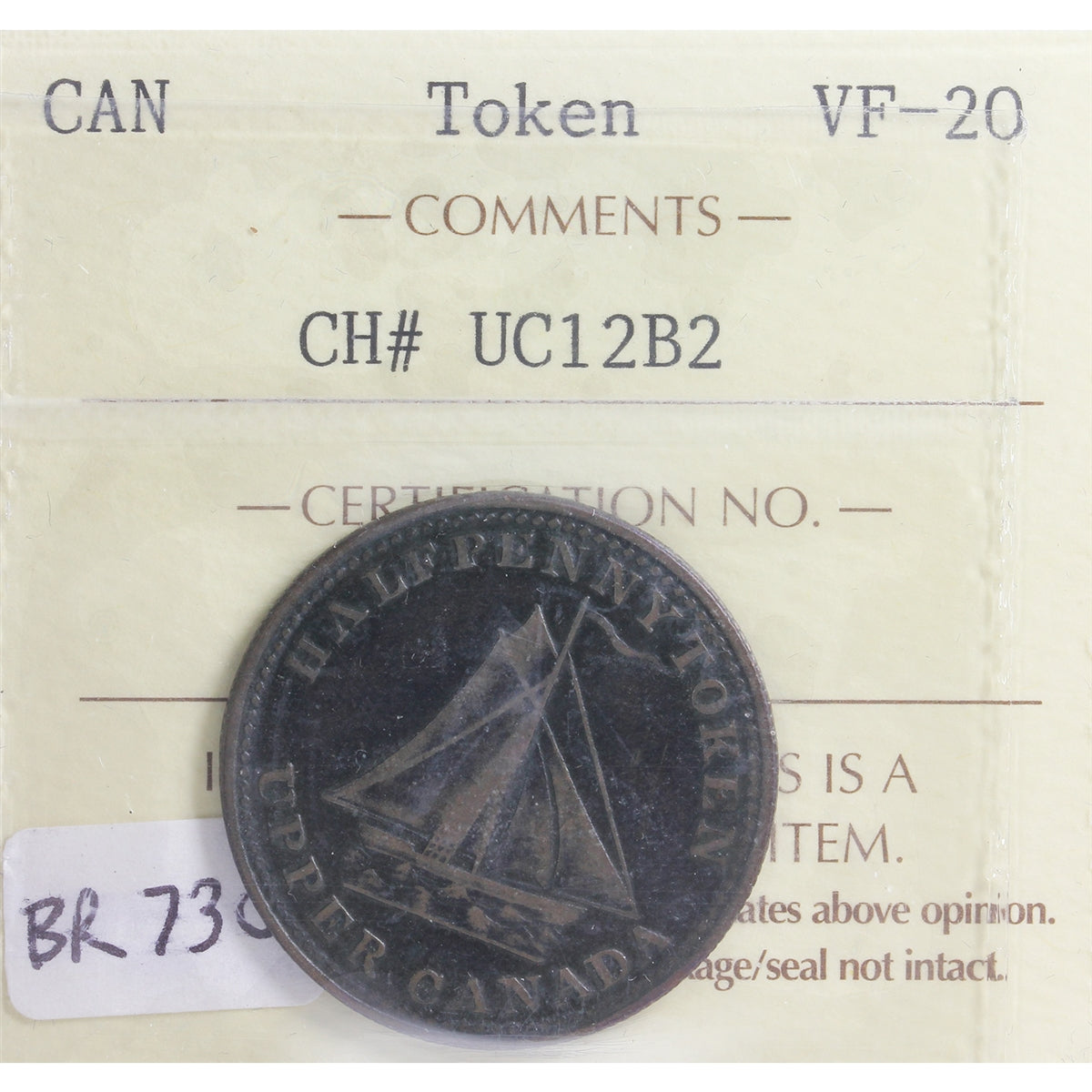 UC-12B2 1833 Upper Canada To Facilitate Trade Half Penny Token ICCS Certified VF-20