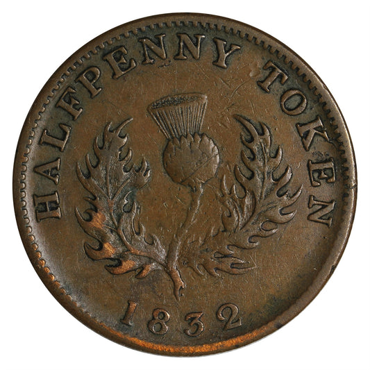 NS-1D2 1832 Nova Scotia George IV Thistle Halfpenny Token Extra Fine (EF-40) $