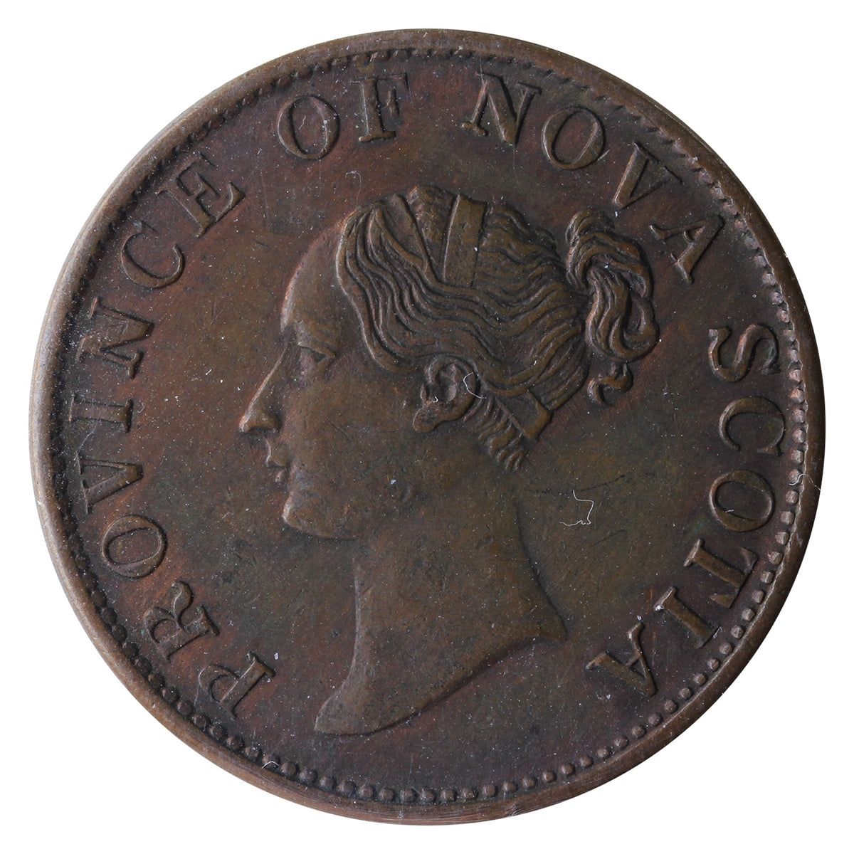 NS-1F5 1843 Nova Scotia Victoria Thistle Half Penny Token ICCS Certified EF-45 BR #874