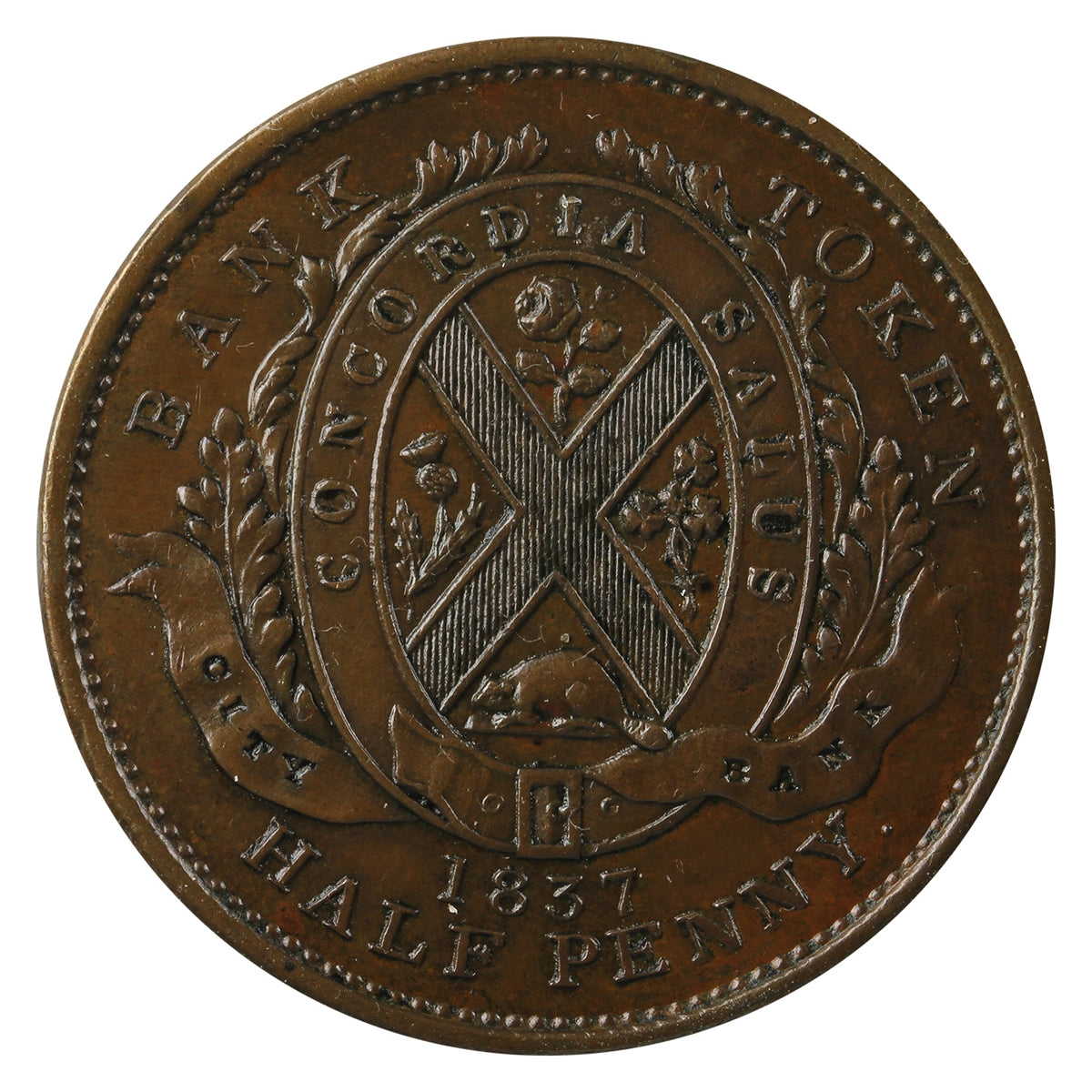 LC-8A1 1837 Lower Canada, City Bank Half Penny Token AU-UNC (AU-55) $