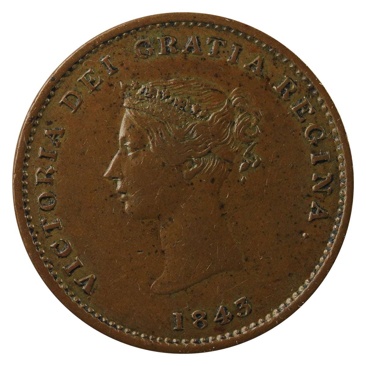 NB-1A1 1843 New Brunswick Victoria Dei Gratia Regina Half Penny Token Extra Fine (EF-40) $