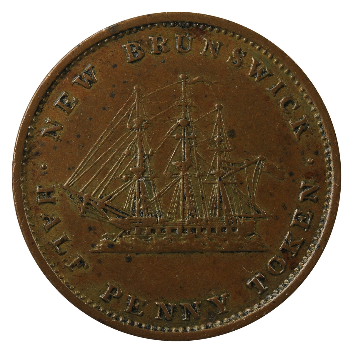 NB-1A1 1843 New Brunswick Victoria Dei Gratia Regina Half Penny Token Extra Fine (EF-40) $