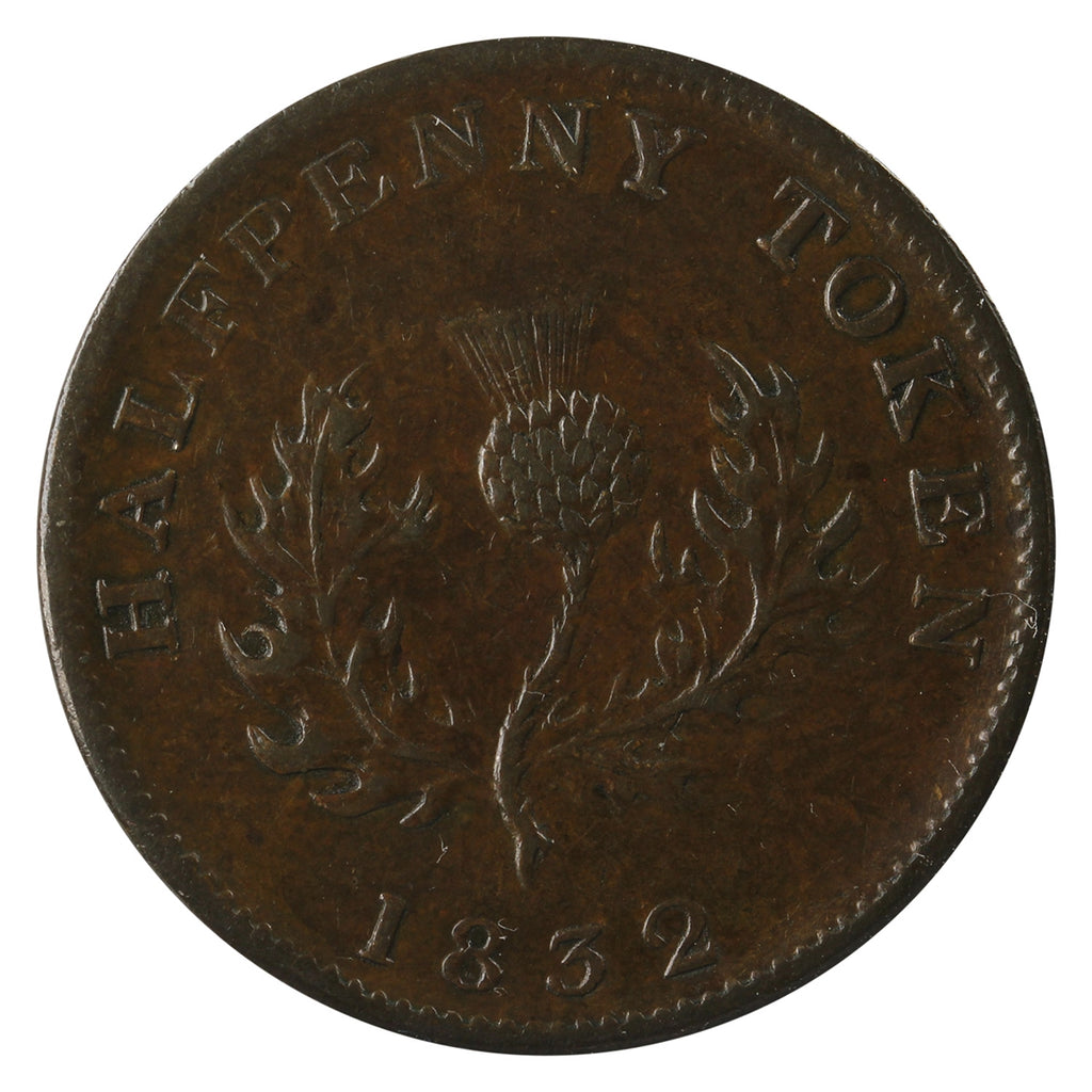 NS-1D3 1832 Nova Scotia George IV Half Penny Thistle Token Extra Fine (EF-40) $