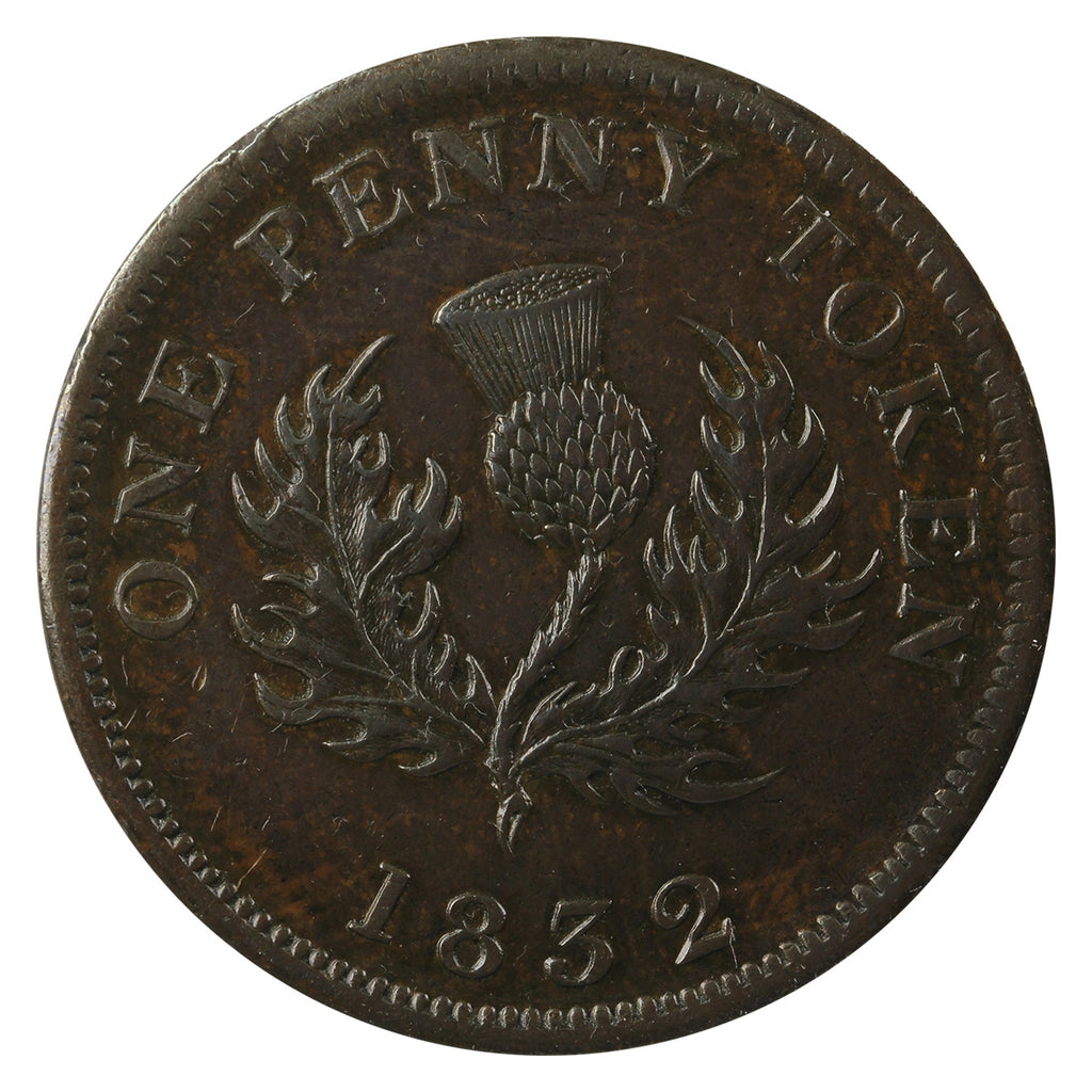 NS-2B1 1832 Nova Scotia George VI Penny Thistle Token Almost Uncirculated (AU-50) $