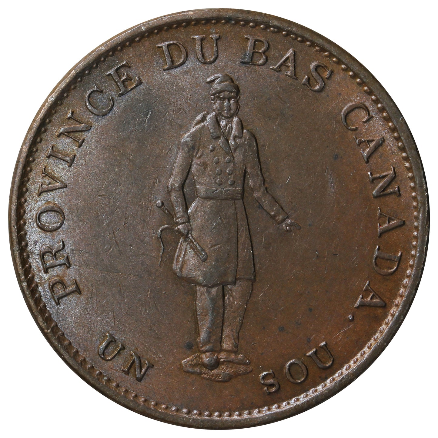 LC-8B1 1837 Lower Canada Quebec Un Sou Half Penny Token AU-UNC (AU-55) $