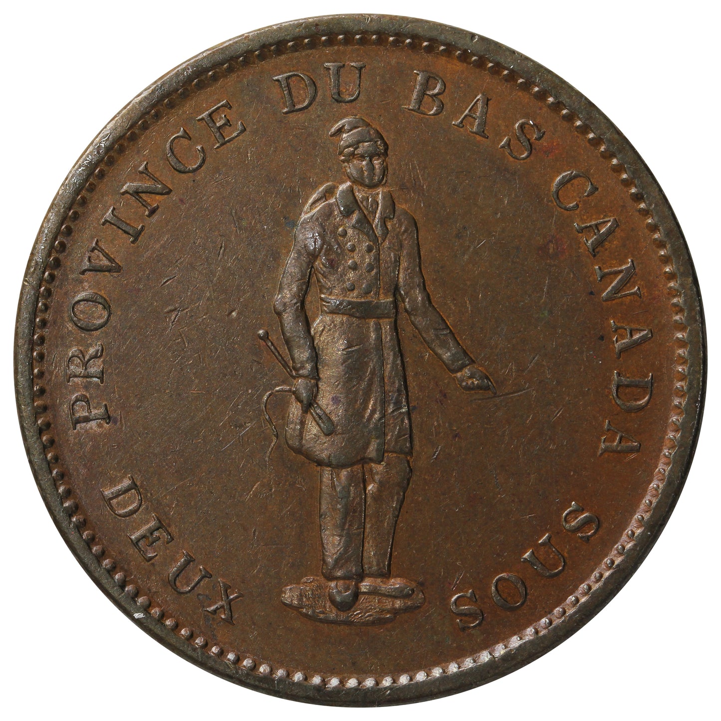 LC-9A2 1837 Lower Canada, City Bank Deux Sou Penny Token Almost Uncirculated (AU-50) $