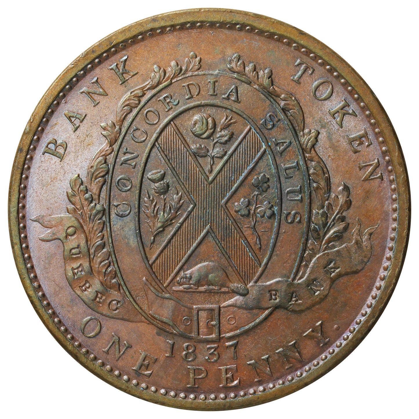 LC-9B2 1837 Lower Canada, Quebec Bank Deux Sous Penny Token Uncirculated (MS-60) $