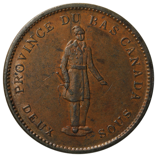 LC-9B2 1837 Lower Canada, Quebec Bank Deux Sous Penny Token Almost Uncirculated (MS-60) $