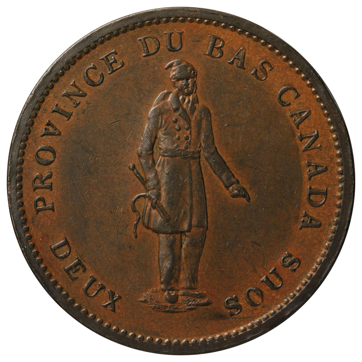 LC-9D1 1837 Lower Canada, Bank of Montreal Deux Sous Penny Token AU-UNC (AU-55) $