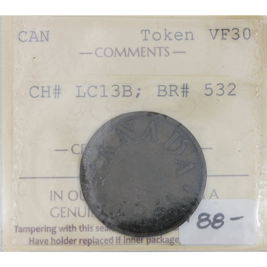 LC-13B 1841 Lower Canada Half Penny Token ICCS Certified VF-30