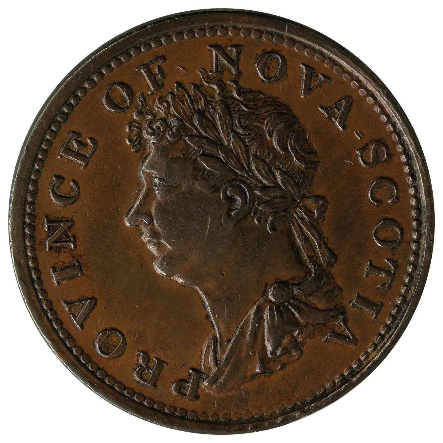 NS-1A4 1823 Nova Scotia George IV Thistle Half Penny Token Almost Uncirculated (AU-50) $