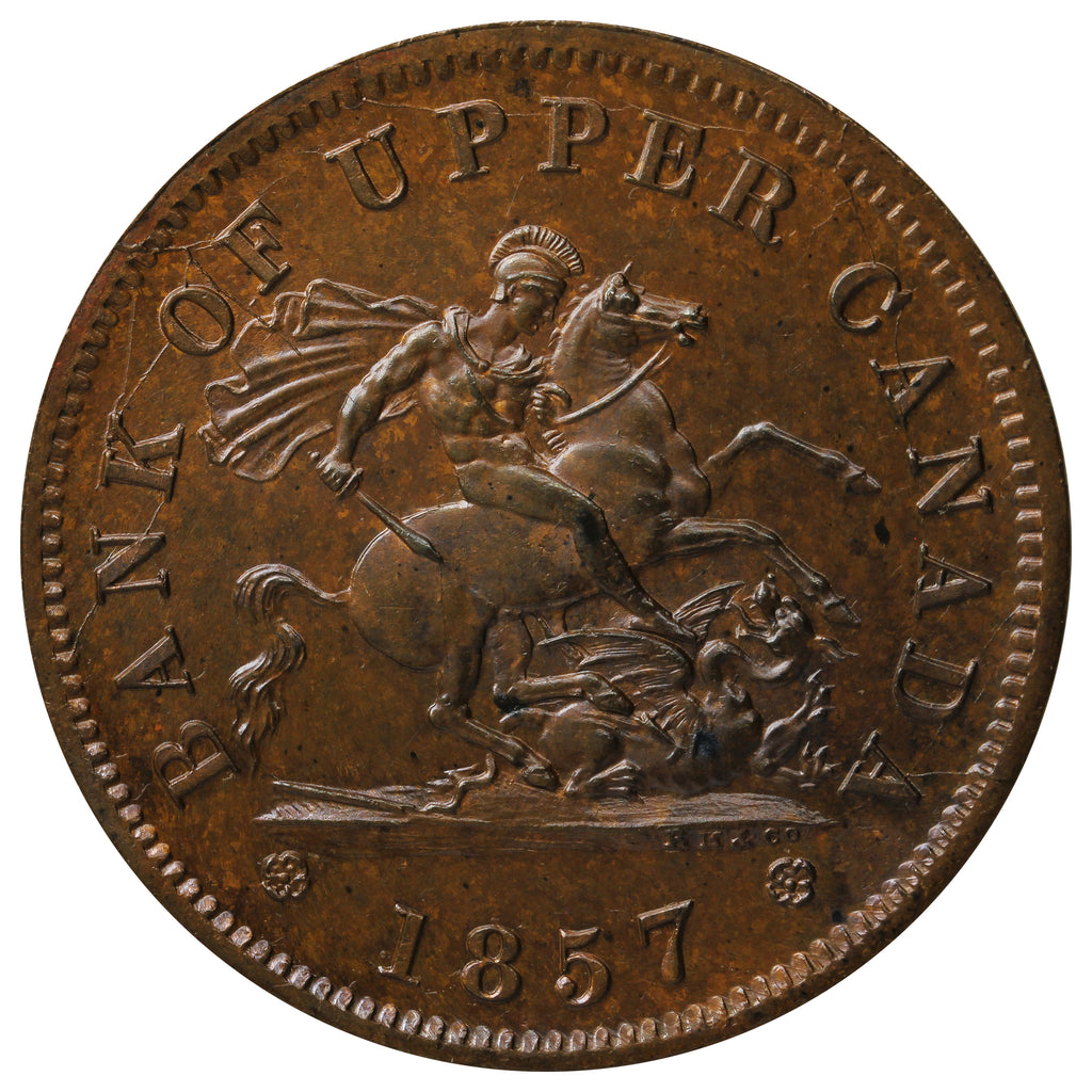 PC-6D 1857 PC, Bank of Upper Canada Half Penny Token, Choice BU (MS-64) Lustrous Brown $