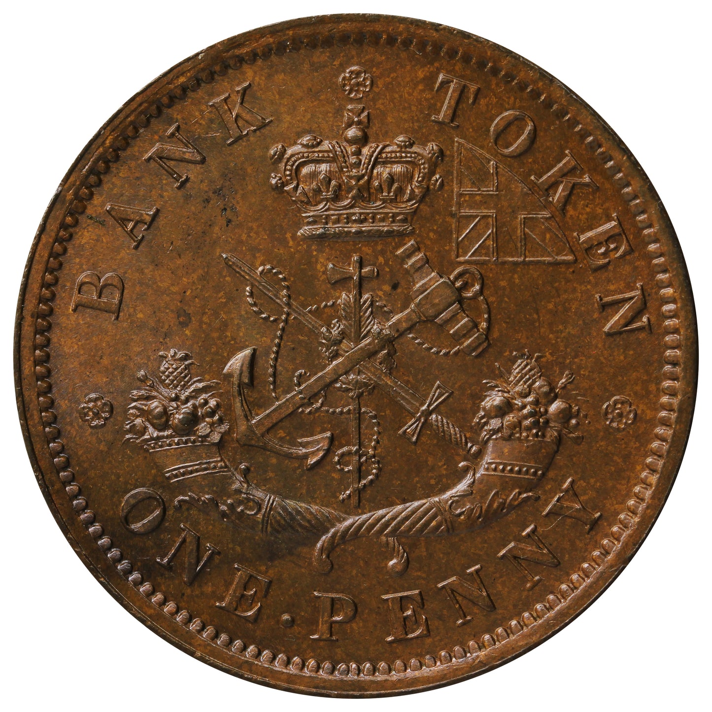 PC-6D 1857 PC, Bank of Upper Canada Half Penny Token, Choice BU (MS-64) Lustrous Brown $