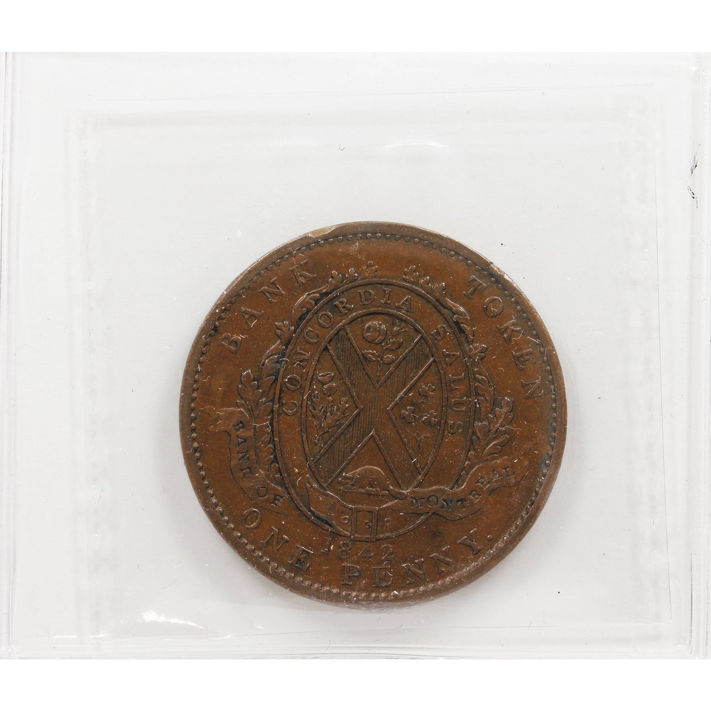 PC-2b 1842 Province of Canada Bank of Montreal Penny Token ICCS Certified EF-45 BR #526