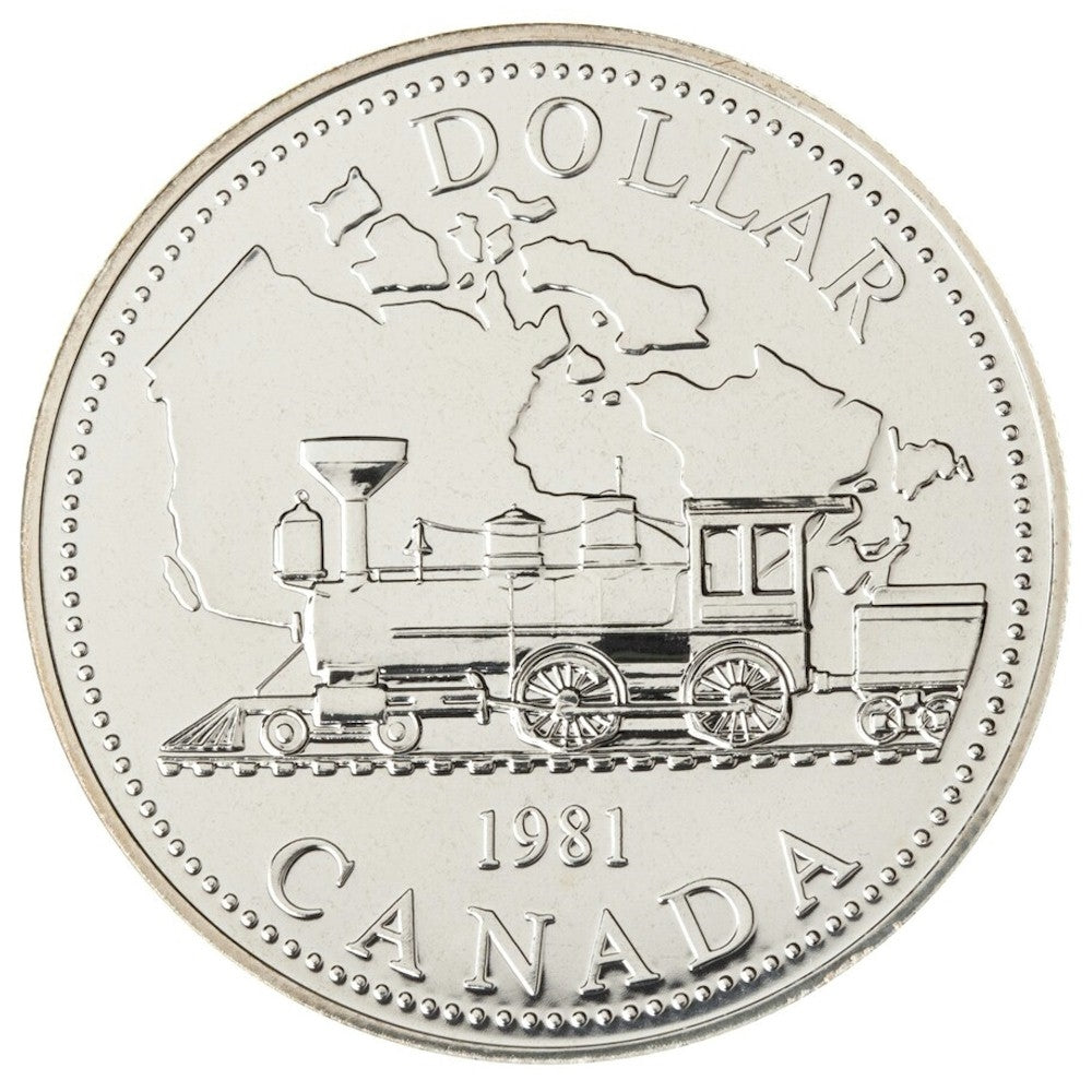 1981 Canada Trans-Canada Railway Centennial Brilliant Uncirculated Dollar (lightly toned)