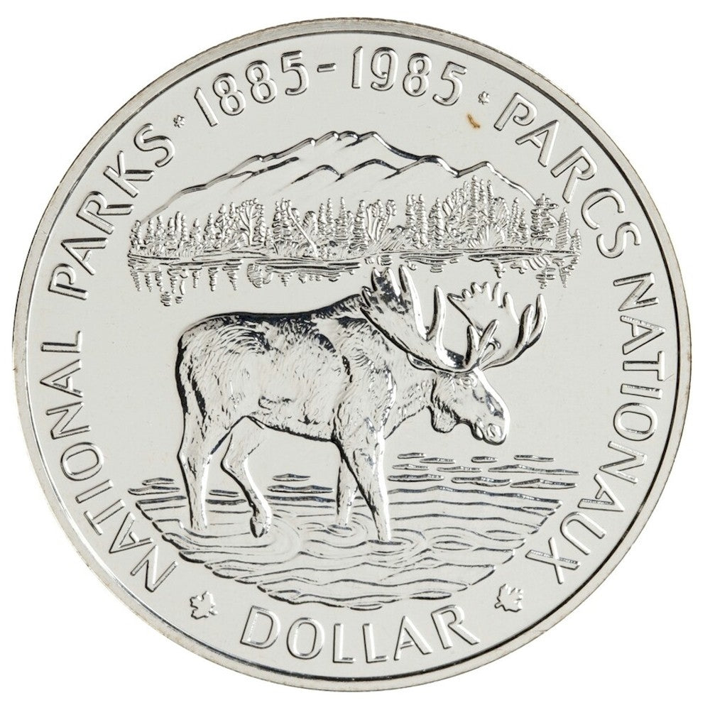 1985 Canada National Parks Centennial Brilliant Uncirculated Dollar (lightly toned)