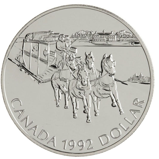 1992 Canada Kingston to York Stagecoach Sterling Silver BU Dollar (lightly toned)