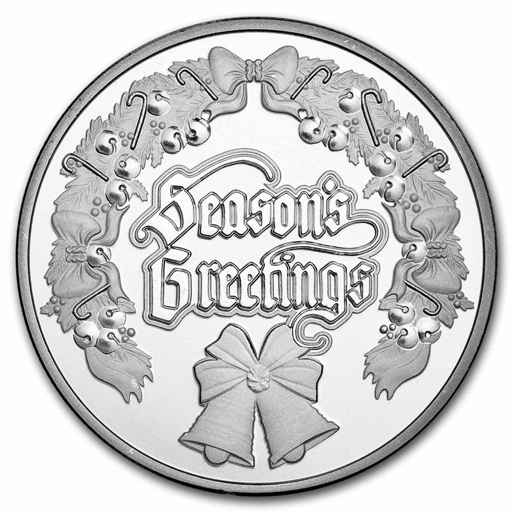 SALE! Season's Greetings Wreath 1oz. .999 Silver Round (No Tax)