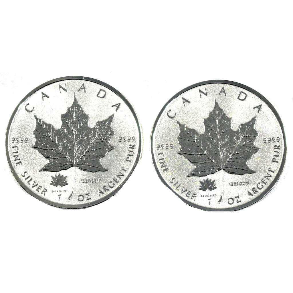 Pair of 2017 Canada $5 150th Anniv. Privy 1oz 9999 Silver Maples, 2Pcs (No Tax) Toned