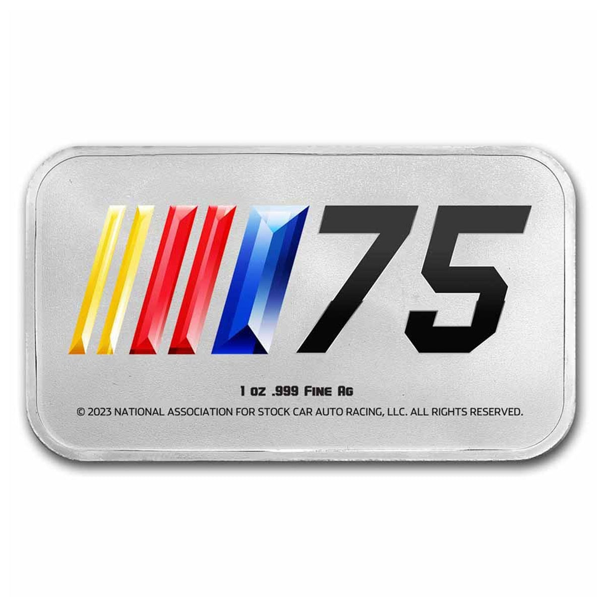 NASCAR 75th Anniv. Double Sided Colourized Bar 1oz Silver in Card (No Tax)