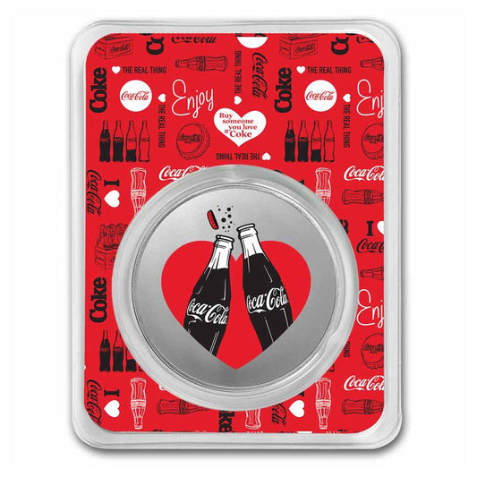 Coca-Cola® Colourized Valentine Round 1oz Silver Round in Special Card (No Tax)