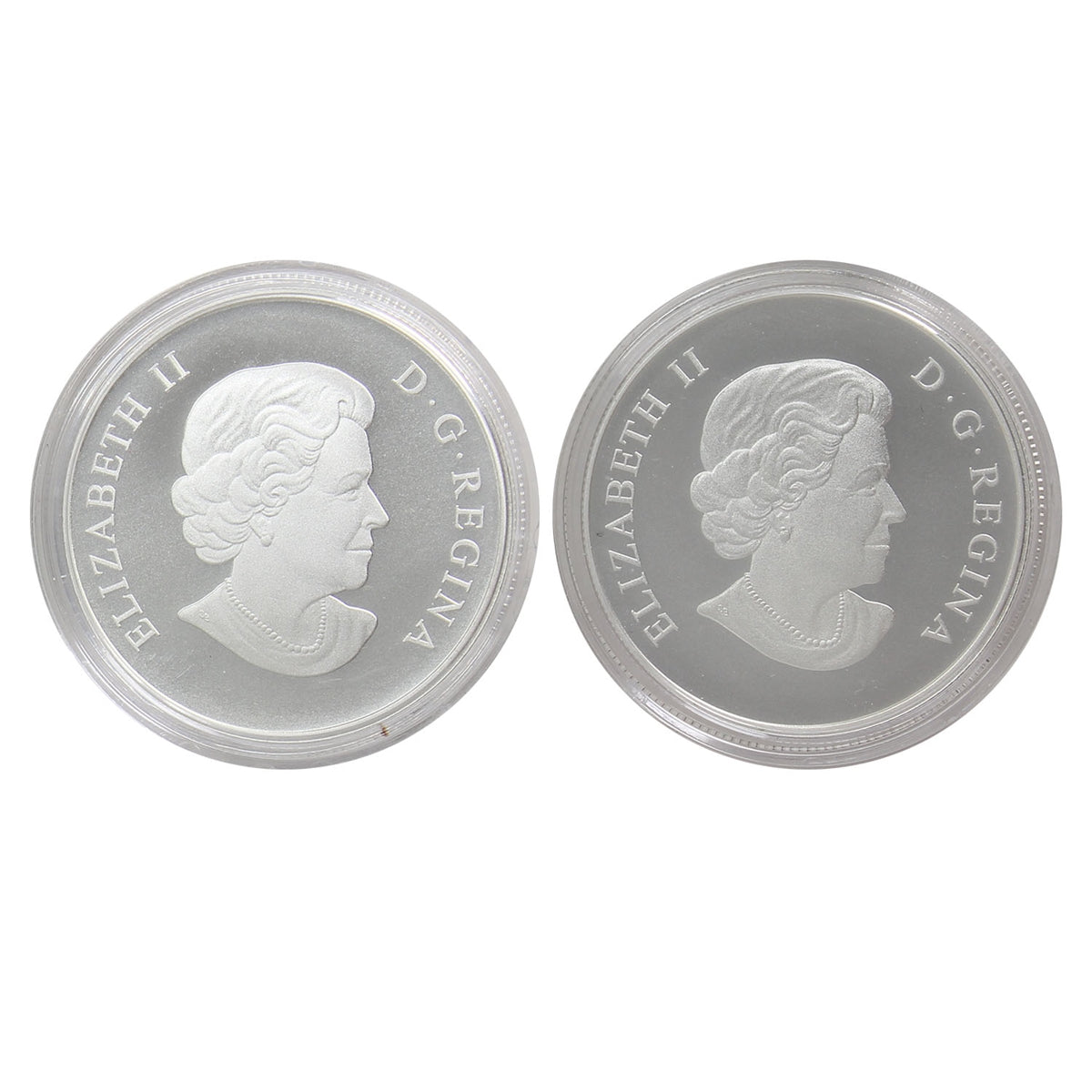 2x 2014 & 2015 Canada $100 for $100 Silver, 2Pcs (No Tax) Capsules only; caps scuffed