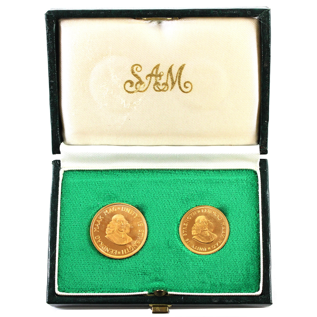 South Africa 1980 2-coin Gold Proof Set in Original Case (Toning, case minor damage)