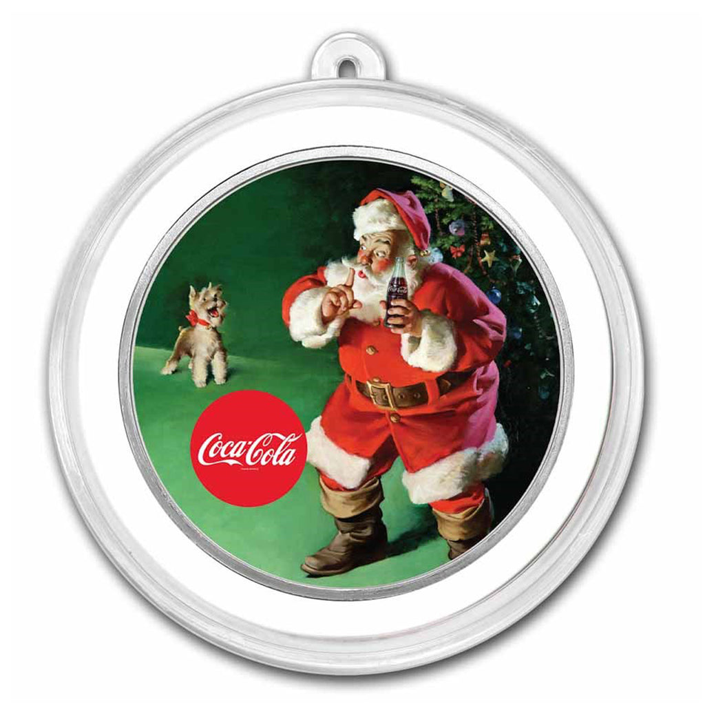 SALE! Coca-Cola® Colourized Santa Ornament 1oz .999 Silver Round (No Tax)