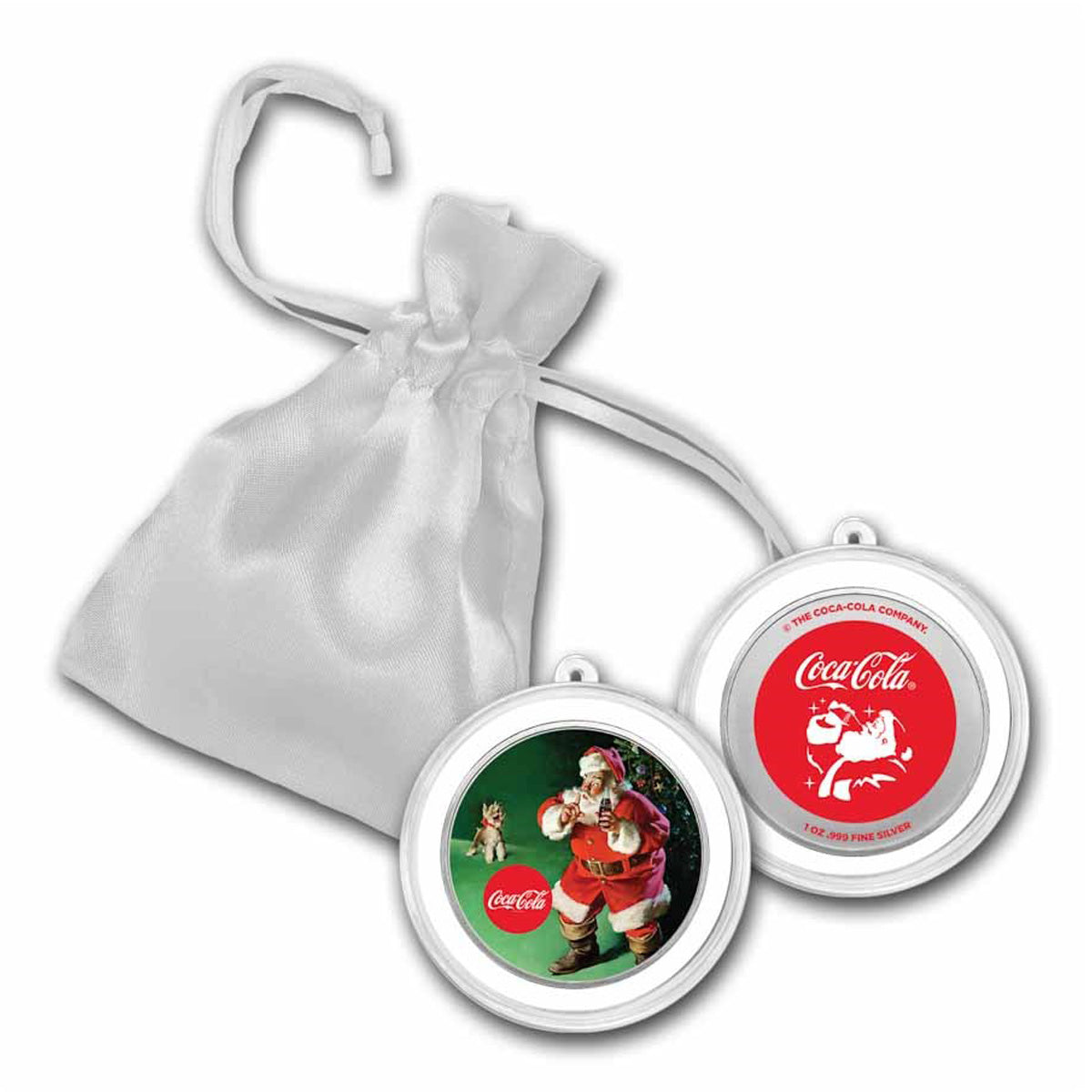 SALE! Coca-Cola® Colourized Santa Ornament 1oz .999 Silver Round (No Tax)