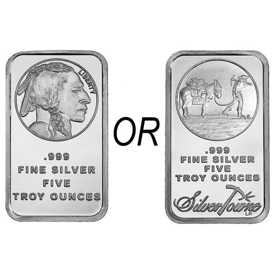 SilverTowne Mint 5oz .999 Fine Silver Bar (Tax Exempt) Indian or Prospector