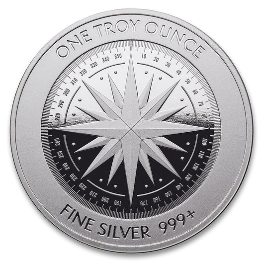 Compass Rose 1oz. .999 Silver Round (No Tax) May be lightly toned