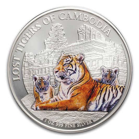 2025 Cambodia 3,000 Riels Colourized Lost Tigers 1oz. .9999 Silver (No Tax)