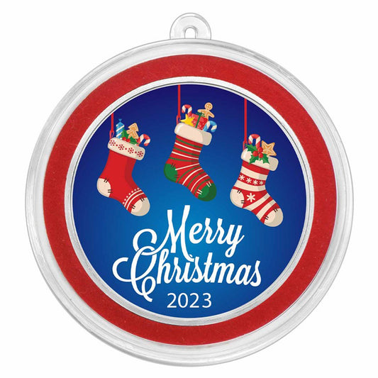 2023 APMEX Colourized Merry Christmas Stockings Ornament 1oz .999 Silver Round (No Tax)