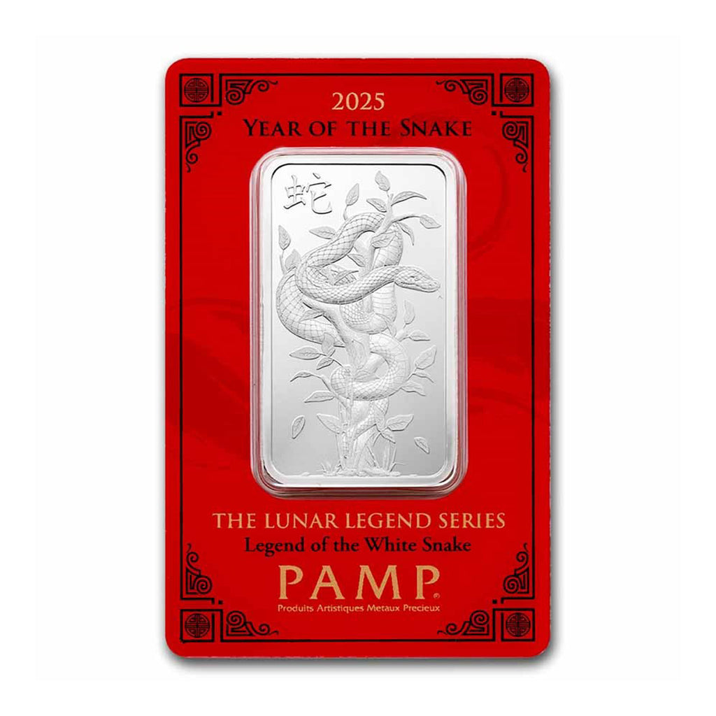 PAMP (2025) Lunar Legend Series: White Snake 1oz .999 Silver Bar (No Tax)