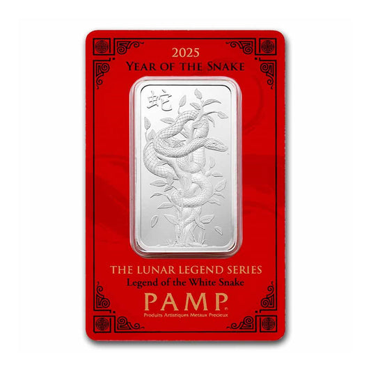 PAMP (2025) Lunar Legend Series: White Snake 1oz .999 Silver Bar (No Tax)