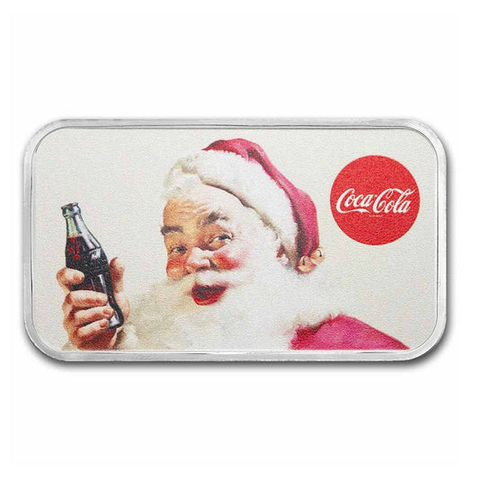 Coca-Cola® Colourized Santa "Ours is Ice Cold" Ornament 1oz .999 Silver Bar (No Tax)