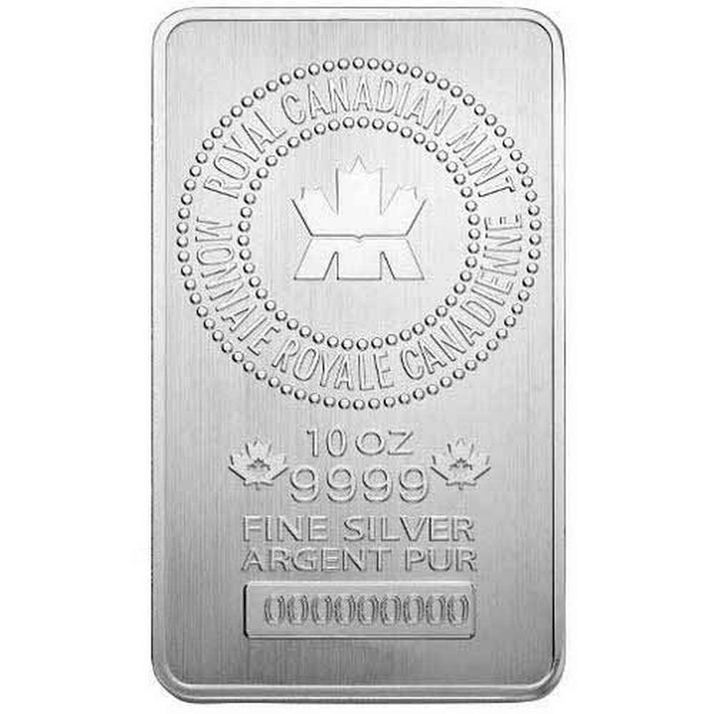 RCM 10oz. Pure .9999 Silver Royal Canadian Mint Wafer Bar (No Tax)