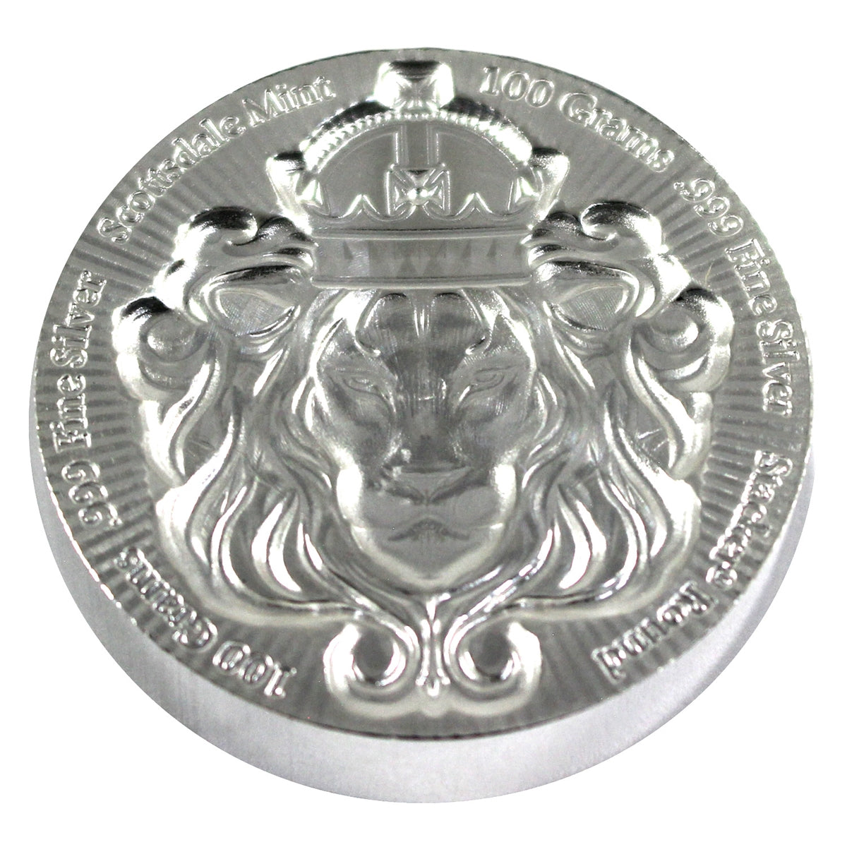 Scottsdale Mint Lion 100 gram .999 Fine Silver Stacker Round (No Tax) Lightly toned