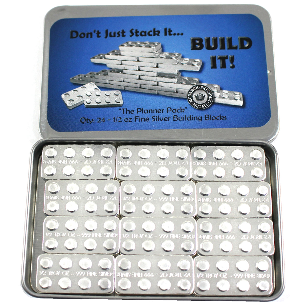 SALE! Set of 24x Monarch 1/2oz Building Blocks Set .999 Fine Silver. 24Pcs in Tin (No Tax)